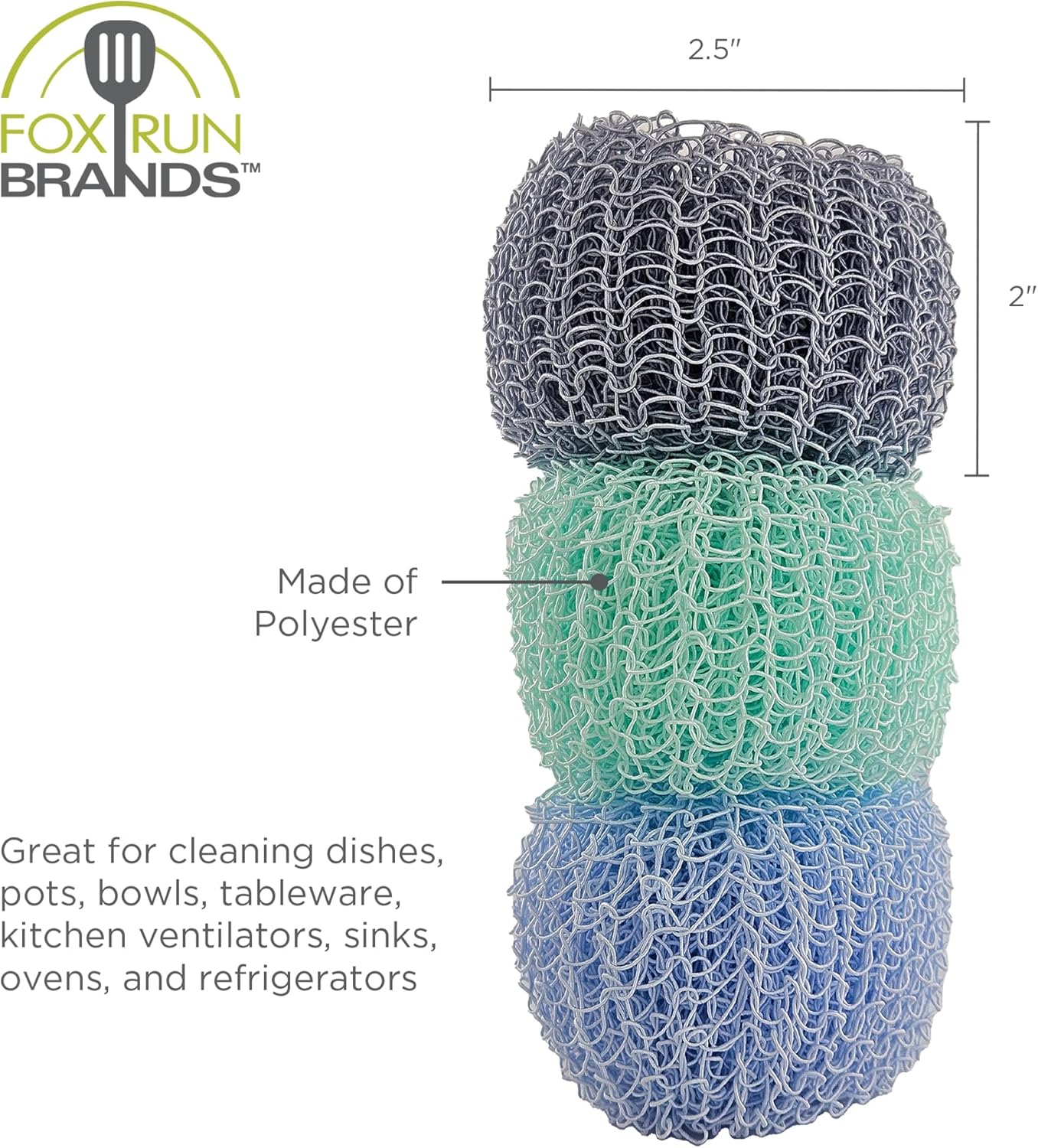 Fox Run Polyester Dish Scrubbers, Set of 3