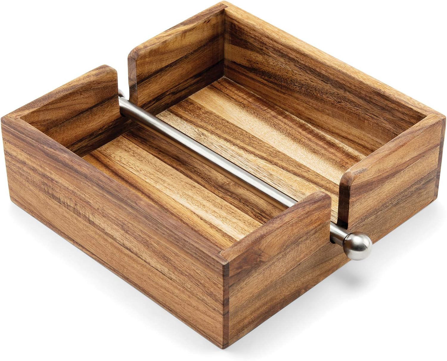 Ironwood Acacia Wood Napkin Holder with Weighted Bar