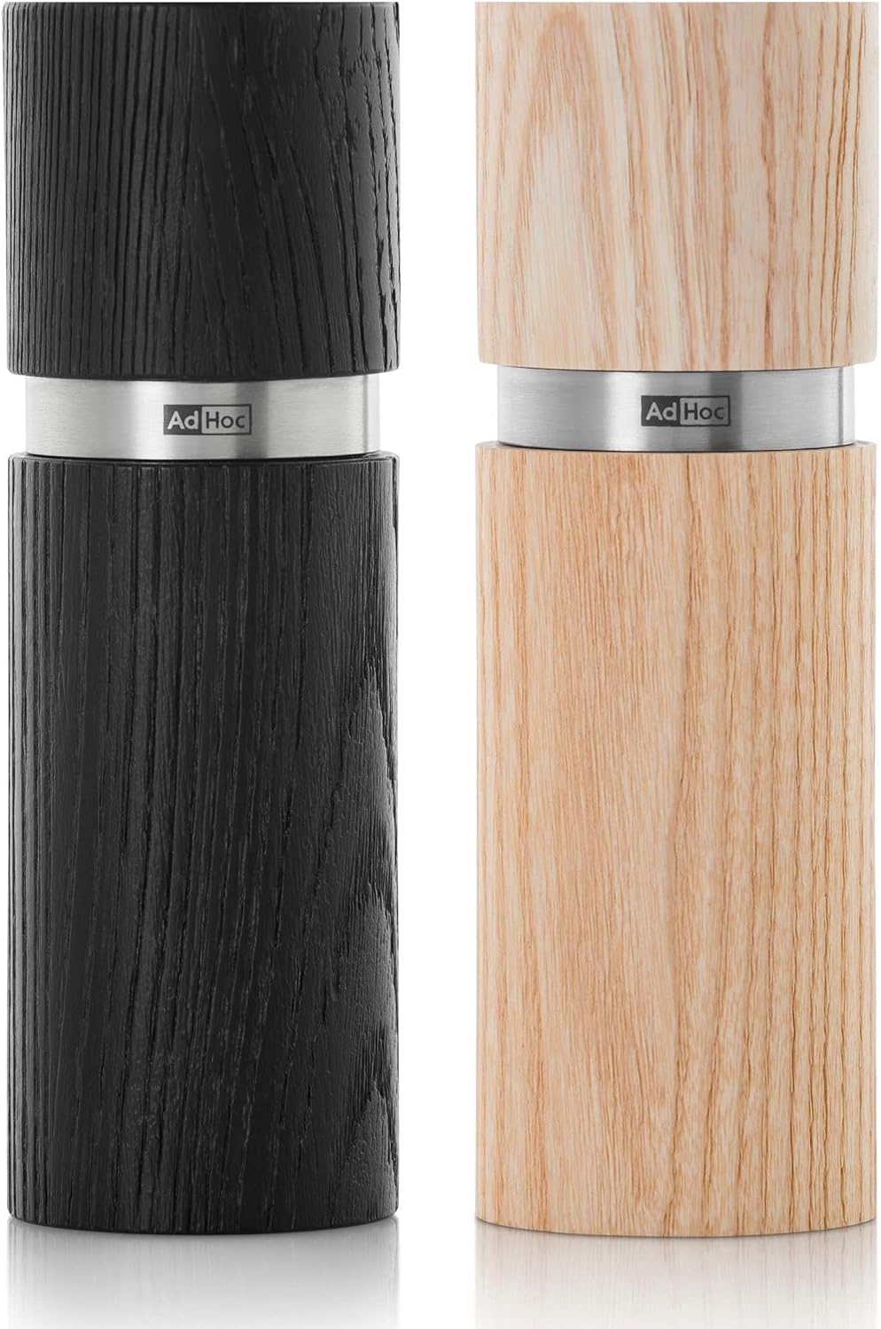 AdHoc Textura Salt and Pepper Mill Set – Light / Dark Ash Wood – 8" / 20 cm