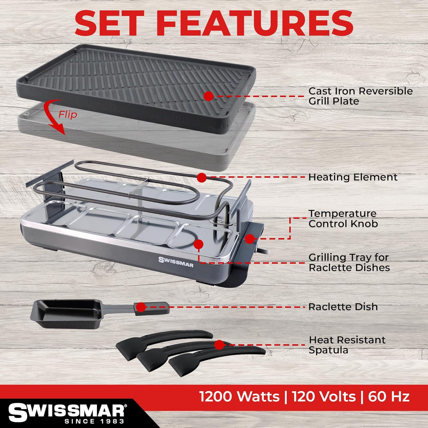 Swissmar Classic 8-Person Raclette Grill – Cast Iron Plate – Black by Kitchen Niche