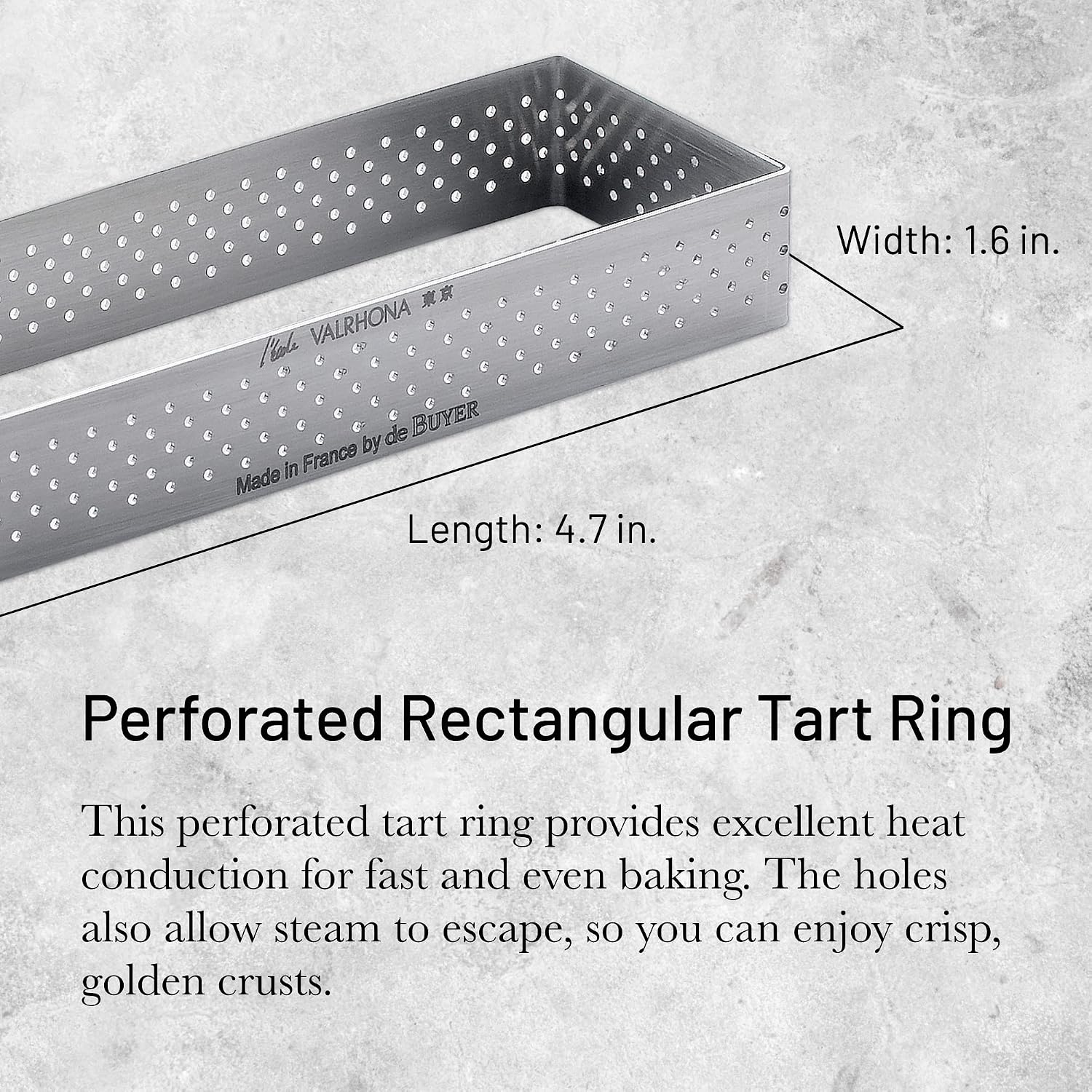 De Buyer Rectangular Perforated Tart Ring – 12 x 4 cm – 2 cm High