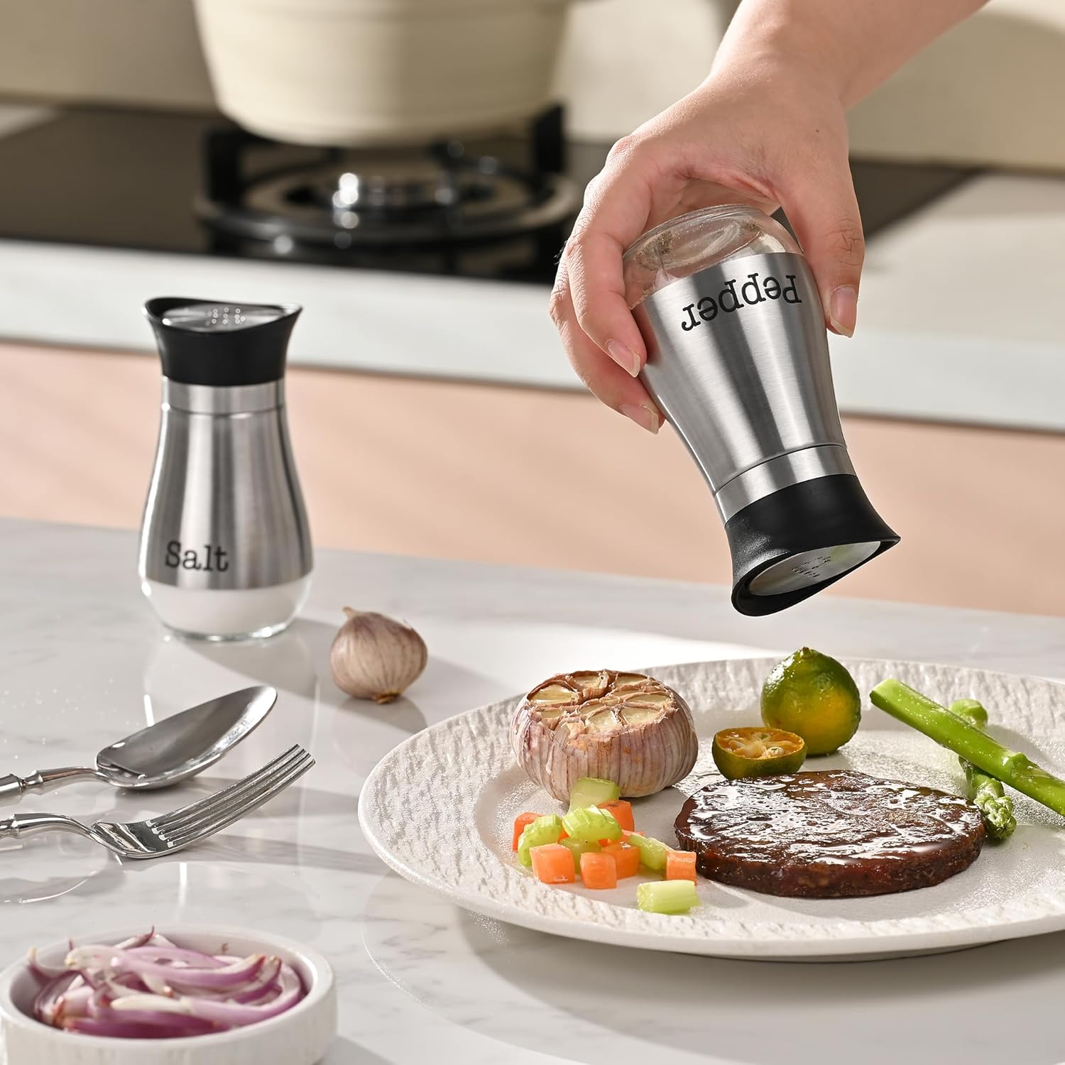 Fox Run Salt & Pepper Stainless Steel Shaker Set