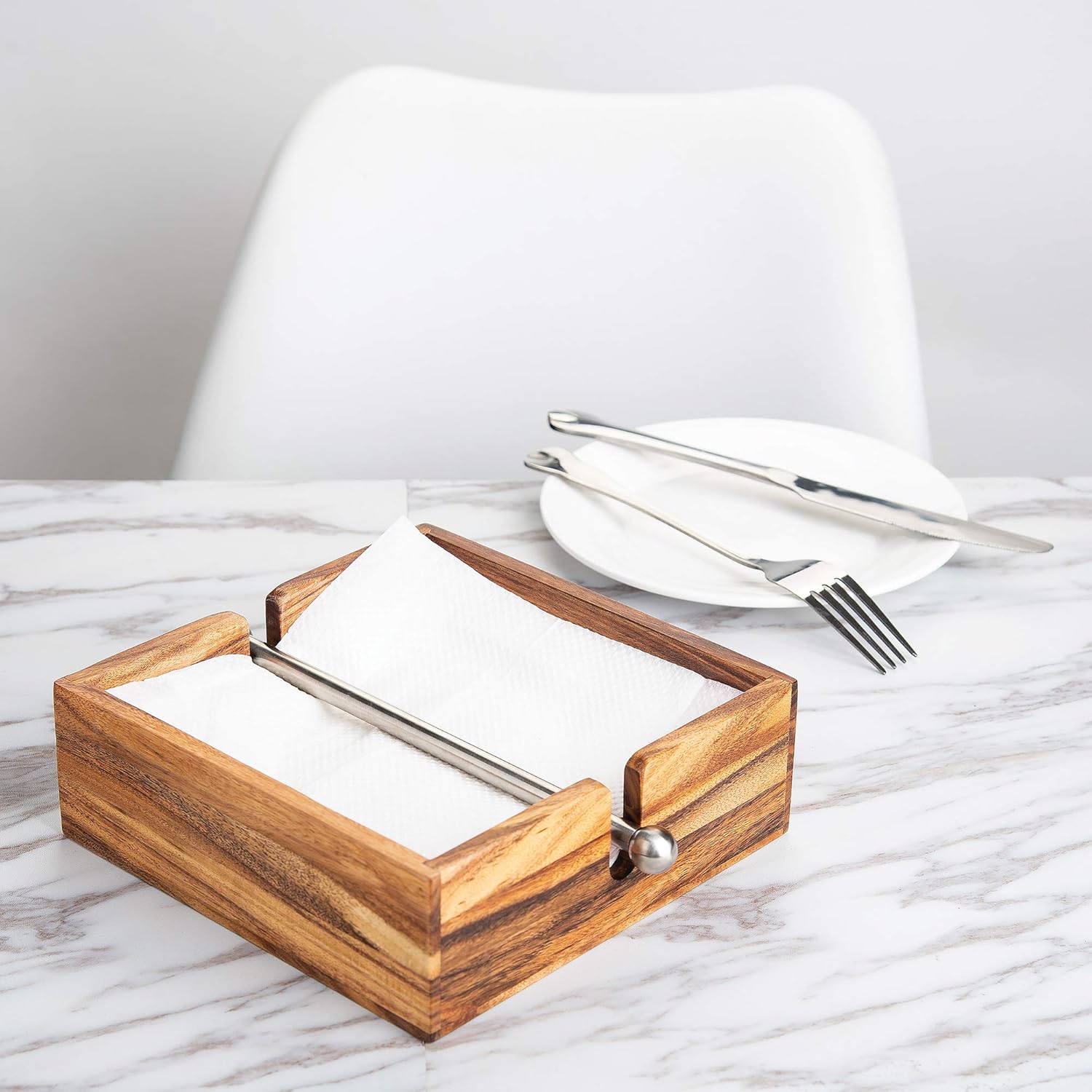 Ironwood Acacia Wood Napkin Holder with Weighted Bar