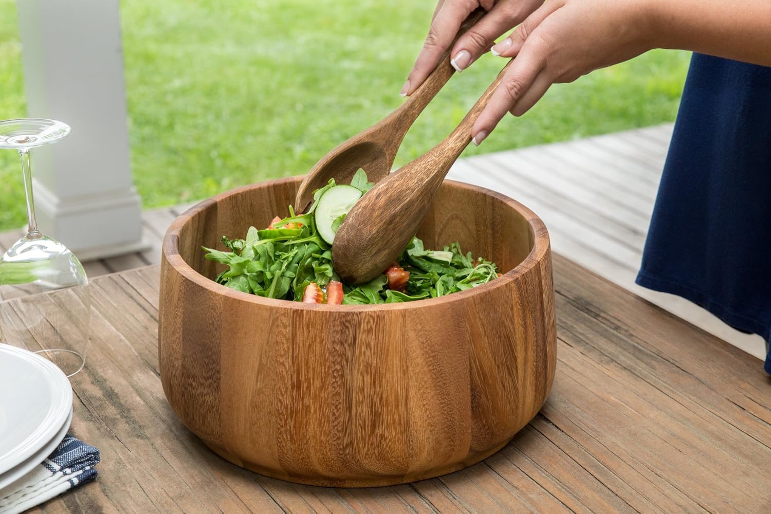 Ironwood Tulip Acacia Wood Family Salad Bowl