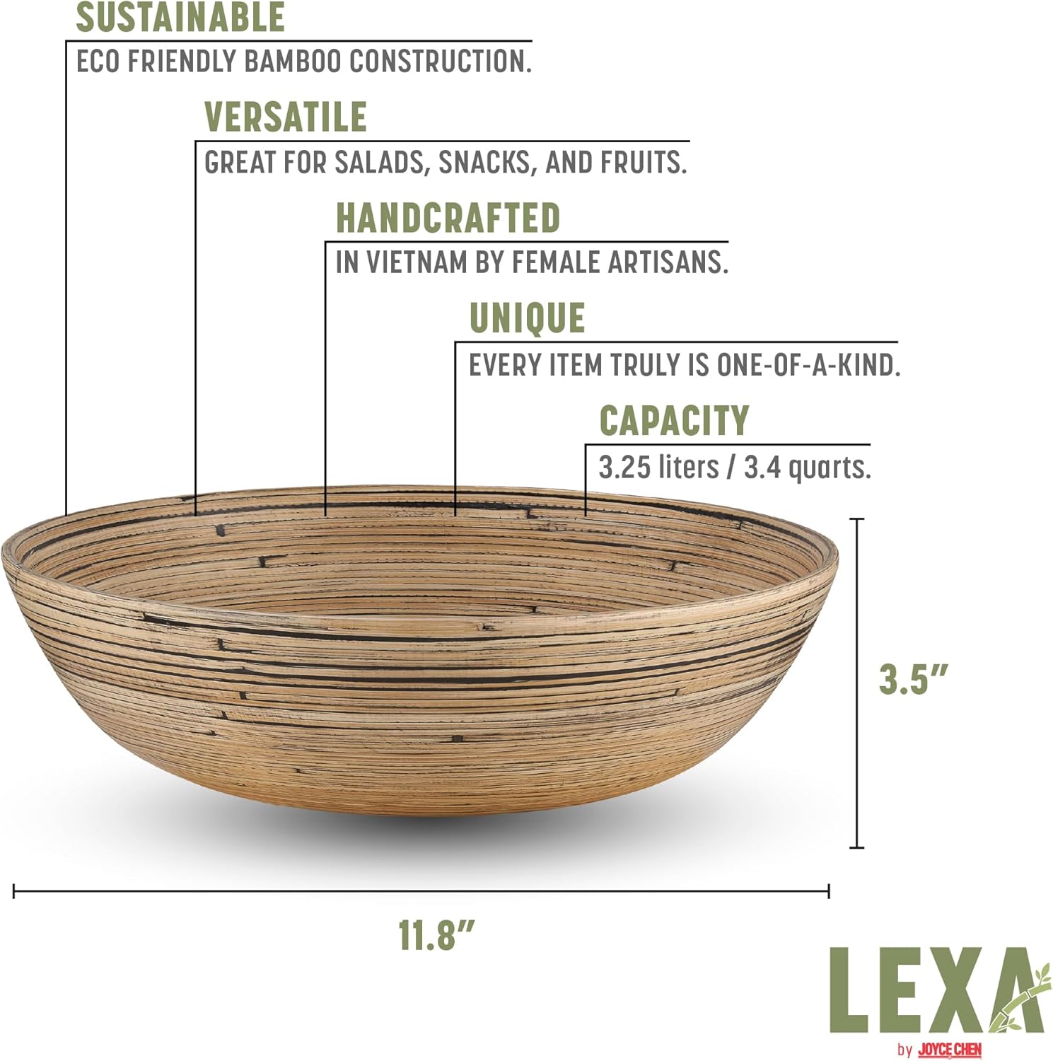 Joyce Chen Lexa Bamboo Salad Bowl – Black – 12 Inch