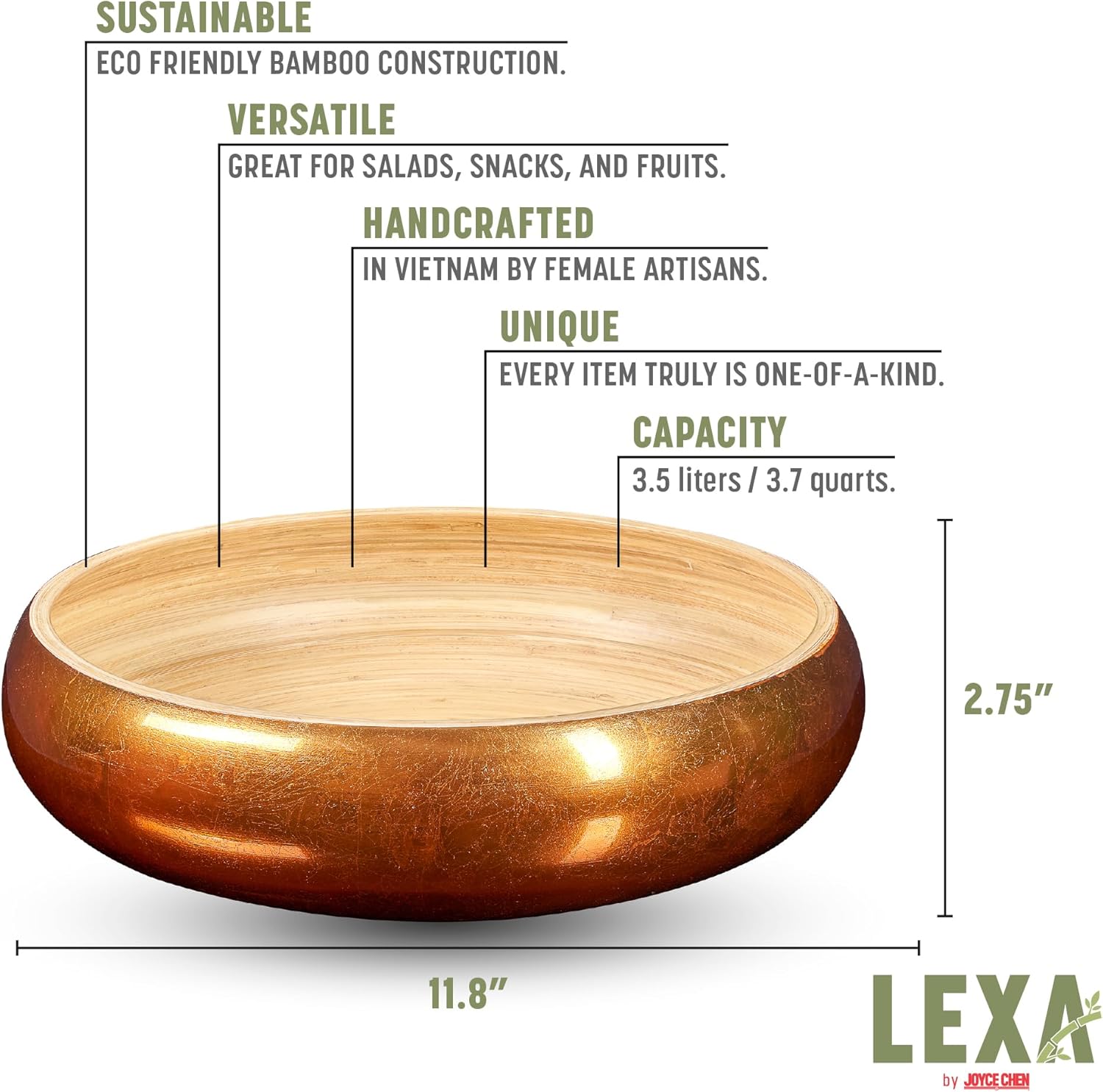Joyce Chen Lexa Bamboo Fruit Bowl – Copper – 12 Inch