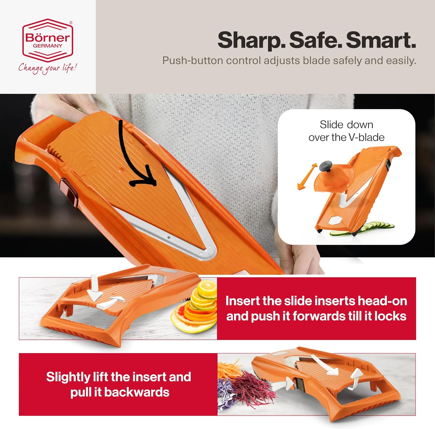 Swissmar Borner V-Power V-Slicer Mandoline Slicer – Orange by Kitchen Niche