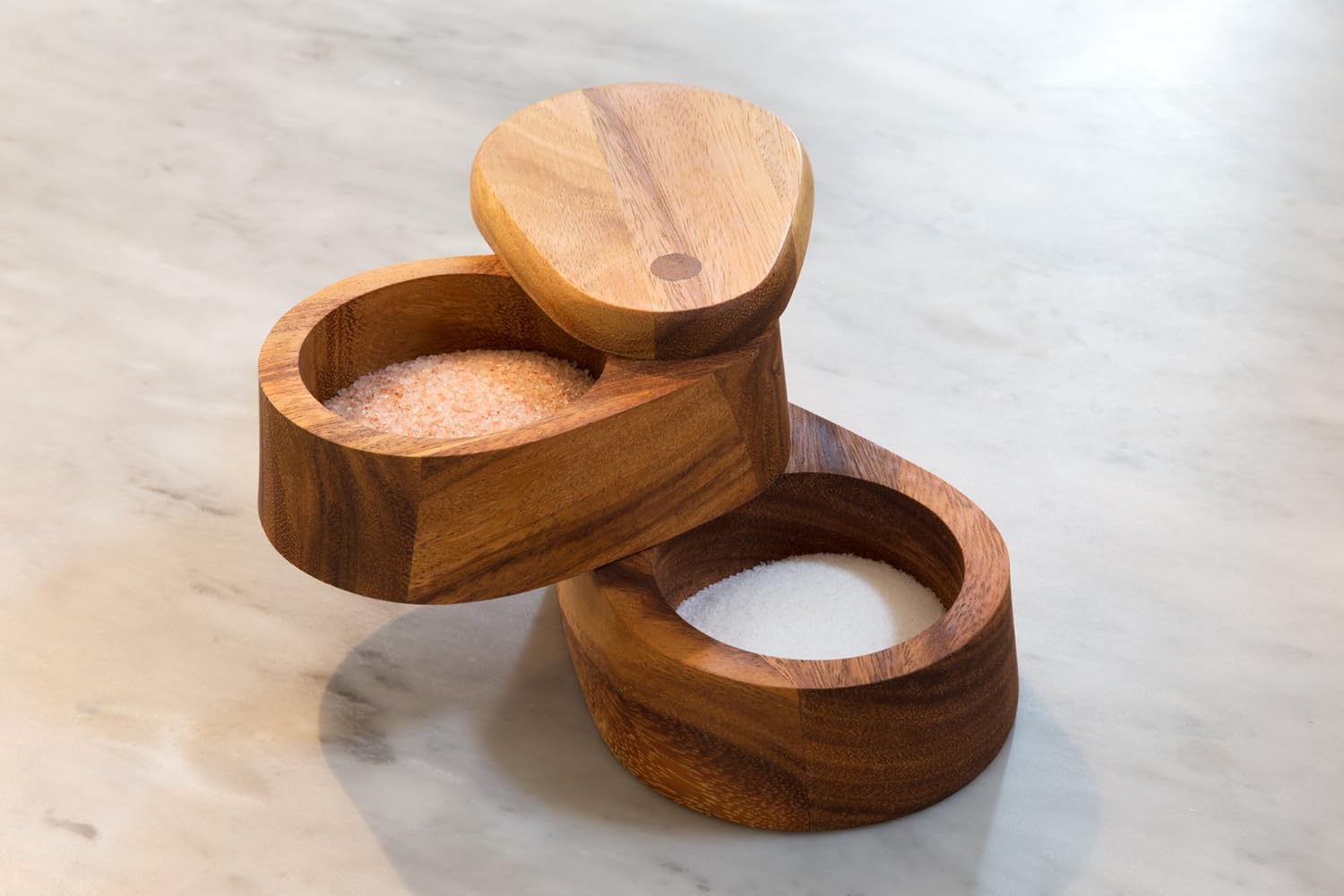 Ironwood Acacia Wood Double Layer Swivel Salt Box