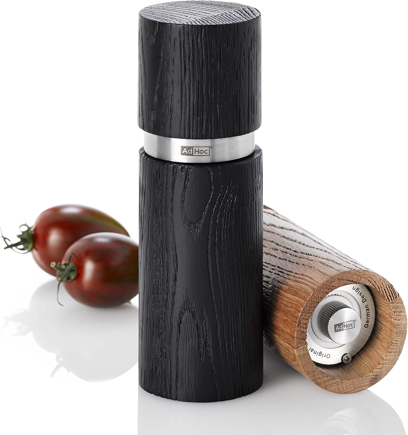 AdHoc Textura Salt and Pepper Mill Set – Light / Dark Ash Wood – 8" / 20 cm