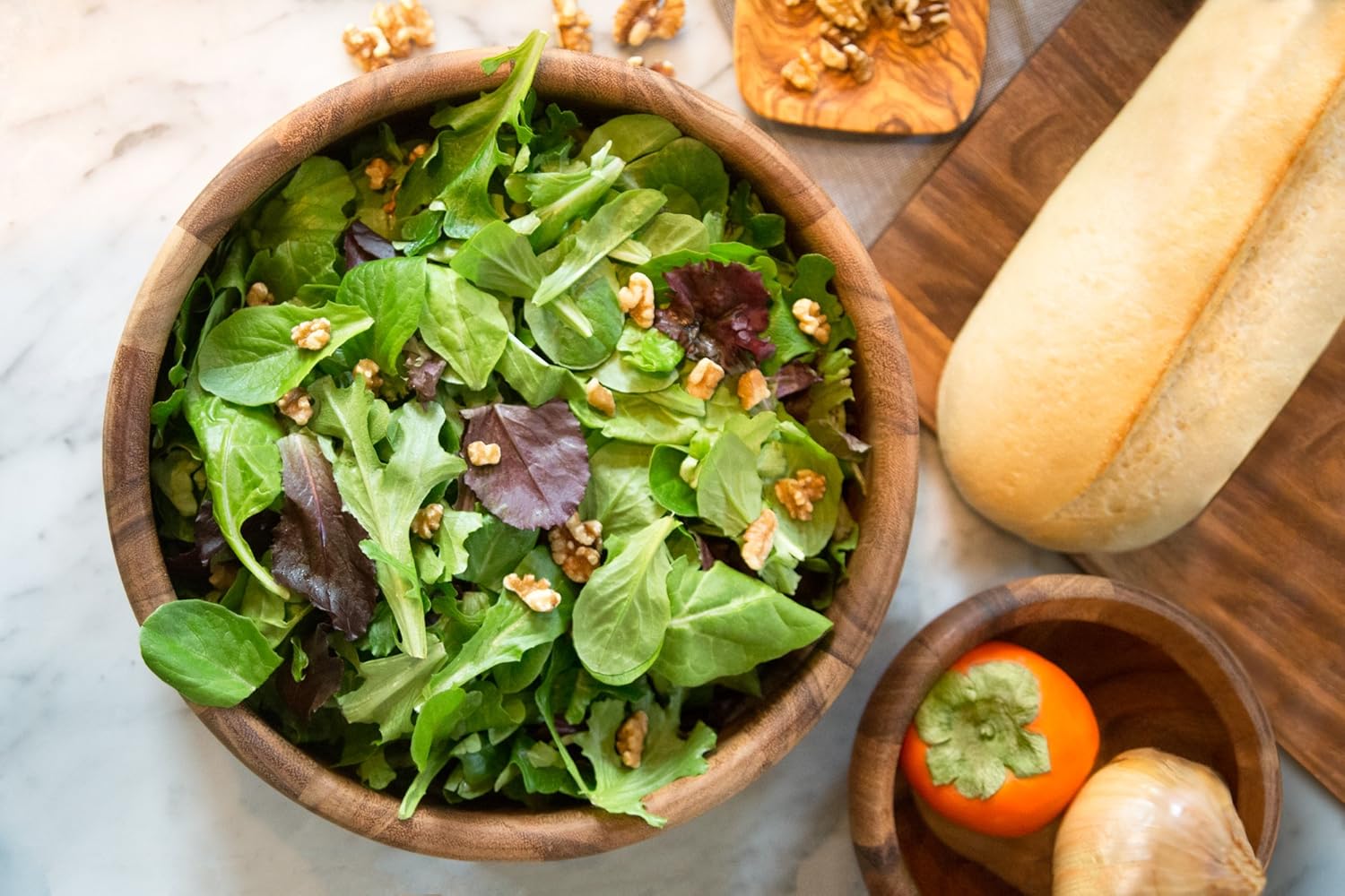 Ironwood Bead Rim Salad Bowl – Large Acacia Wood