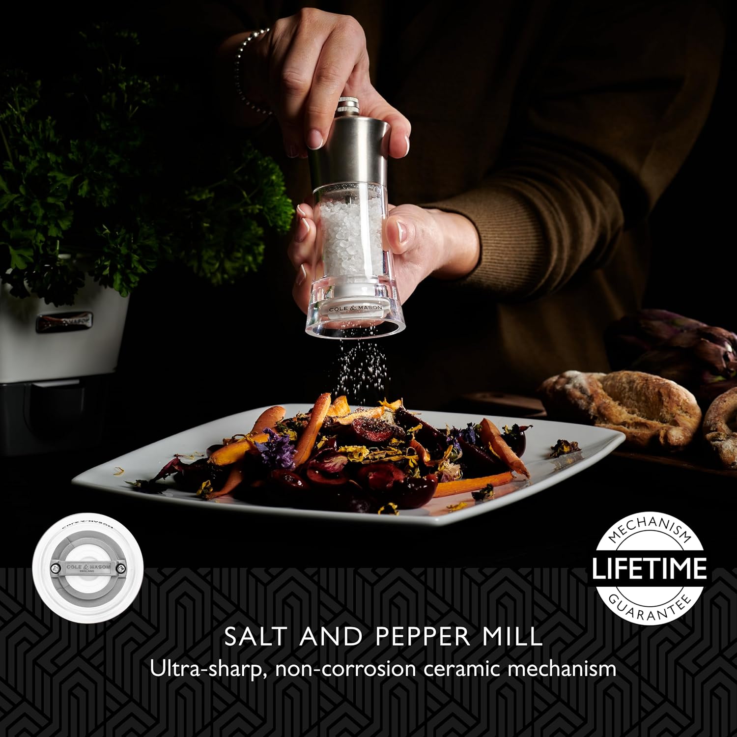 Cole & Mason Bromley Pepper Mill – Acrylic & Stainless Steel – 6" / 15 cm