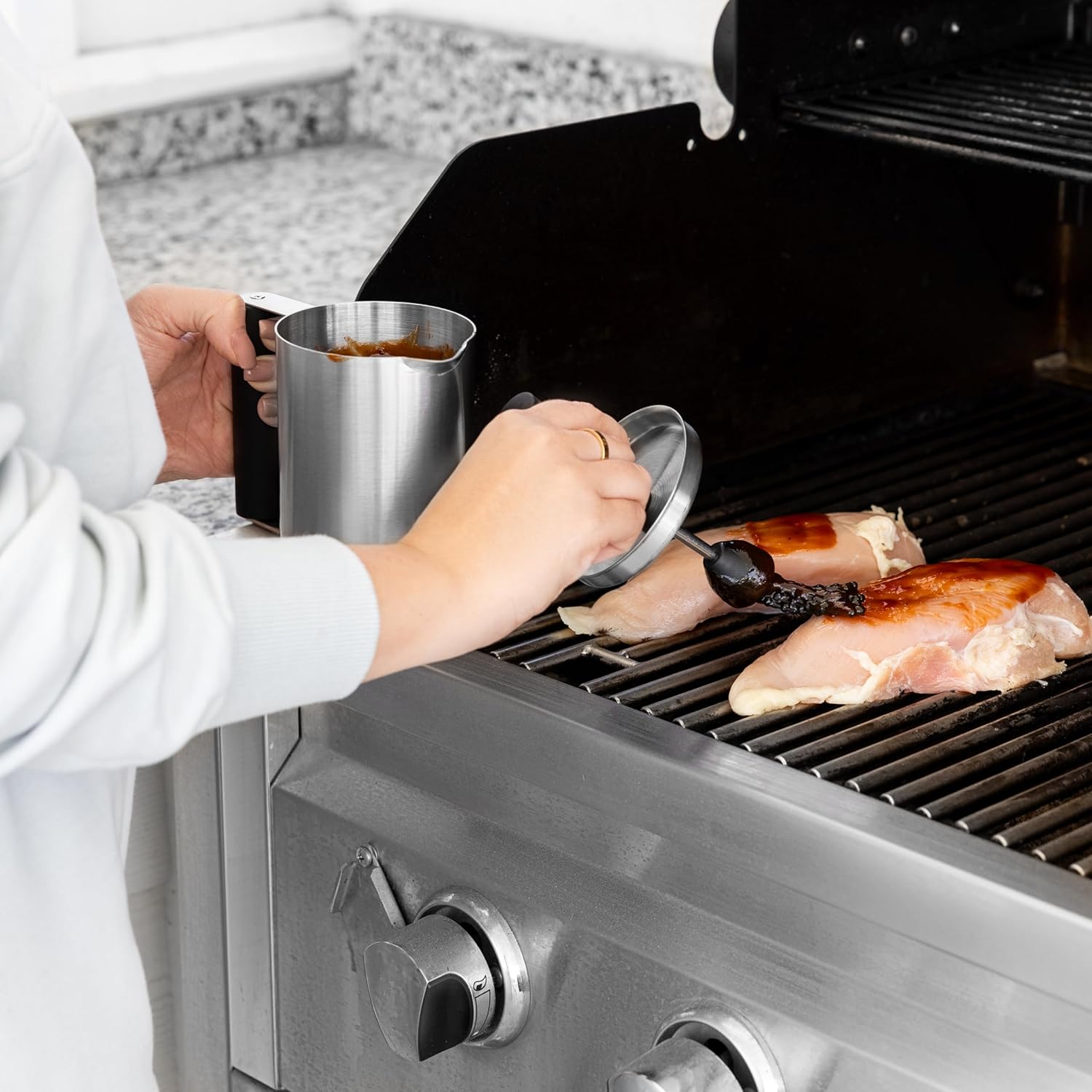 Outset Stainless Steel Grill Basting Cup & Sauce Brush