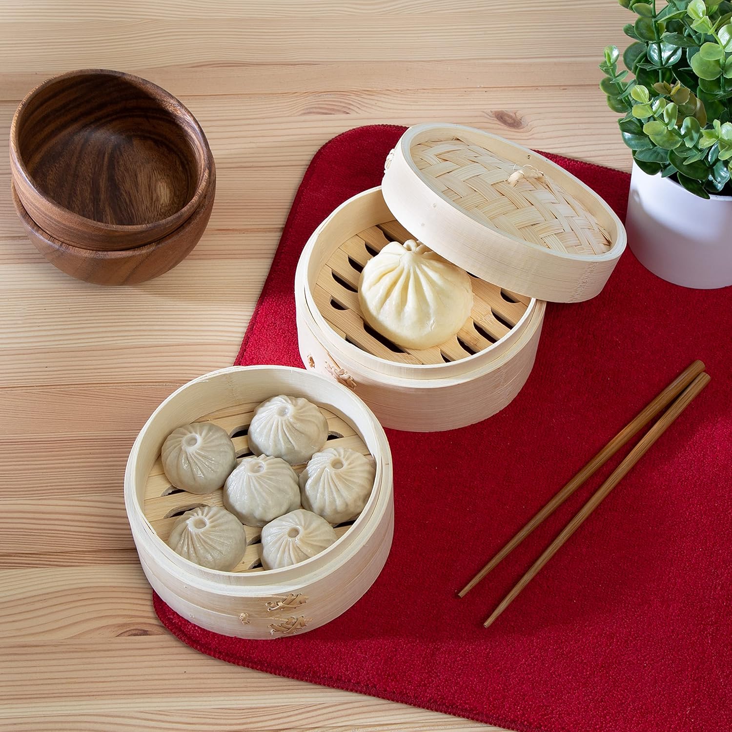 Joyce Chen 2-Tier Bamboo Steamer Baskets, 6-Inch