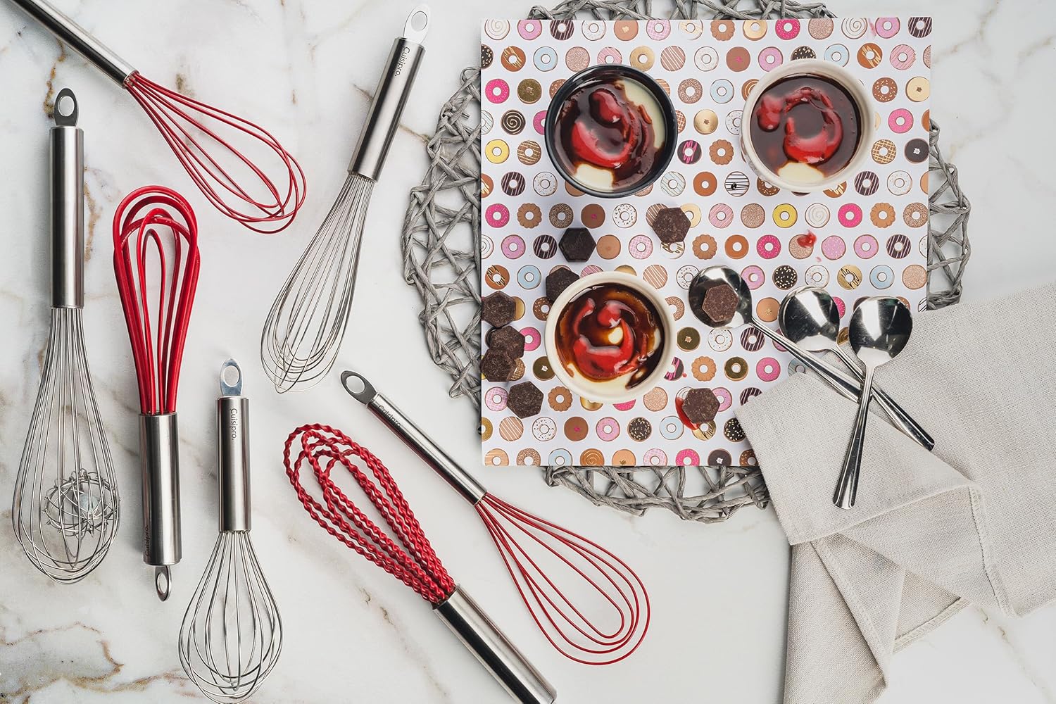 Cuisipro Flat Whisk (4 wires) – 10" / 25.4 cm – Silicone Red Cuisipro by Kitchen Niche