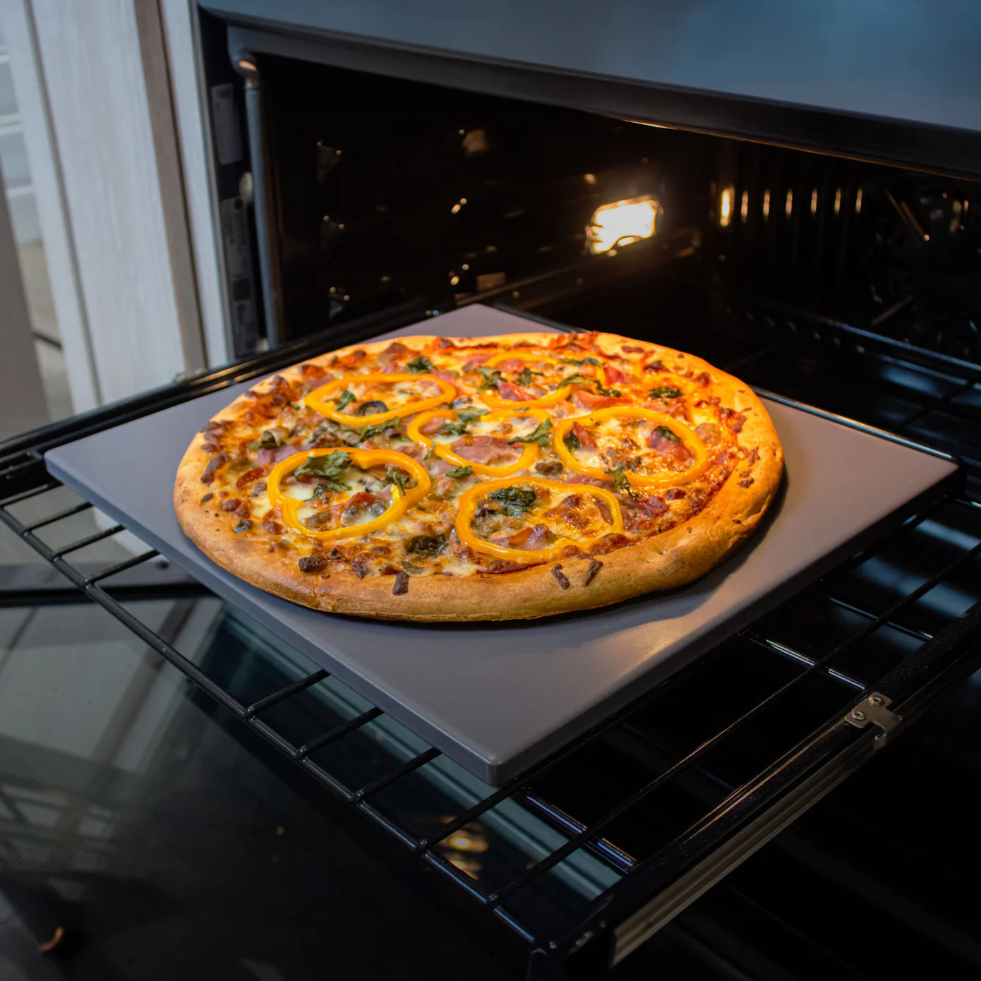 Old Stone Pizza Kitchen Glazed Rectangular Pizza Stone, 14x16-Inch, Grey Old Stone Pizza Kitchen by Kitchen Niche