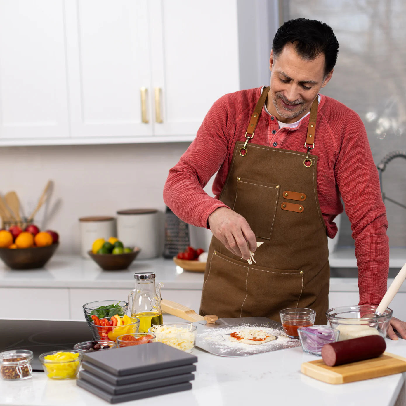 Old Stone Pizza Kitchen Glazed Cordierite Square Pizza Stone 4 Piece Set, 7.5x7.5-Inch, Grey Old Stone Pizza Kitchen by Kitchen Niche