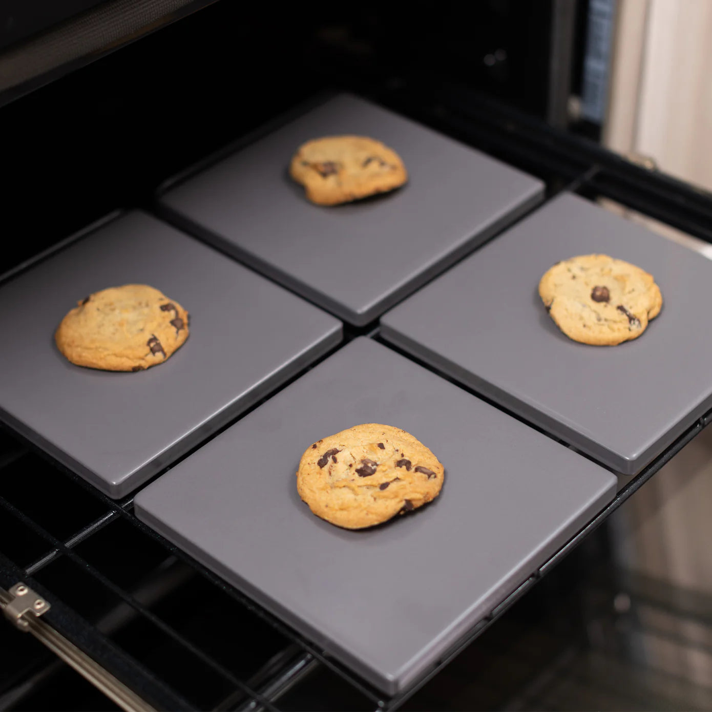 Old Stone Pizza Kitchen Glazed Cordierite Square Pizza Stone 4 Piece Set, 7.5x7.5-Inch, Grey Old Stone Pizza Kitchen by Kitchen Niche