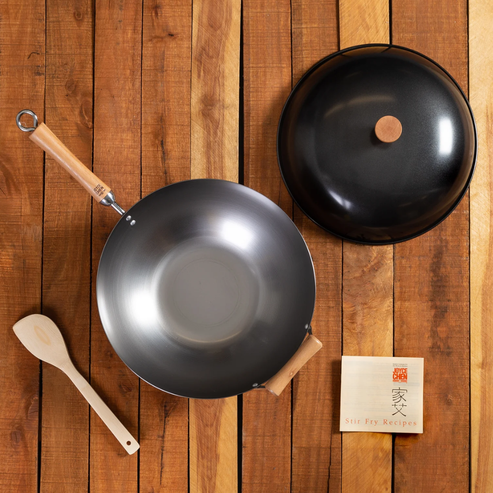 Joyce Chen Classic Series 14-Inch Uncoated Carbon Steel Flat Bottom 4-Piece Wok Set Joyce Chen by Kitchen Niche