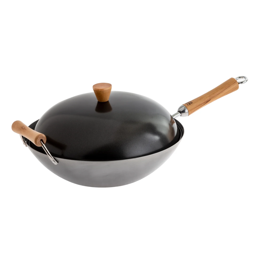 Joyce Chen Classic Series 14-Inch Uncoated Carbon Steel Flat Bottom 4-Piece Wok Set Joyce Chen by Kitchen Niche