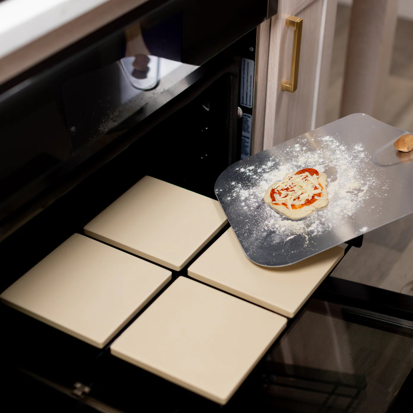 Old Stone Pizza Kitchen Cordierite Square Pizza Stone 4 Piece Set, 7.5x7.5-Inch, Beige Old Stone Pizza Kitchen by Kitchen Niche