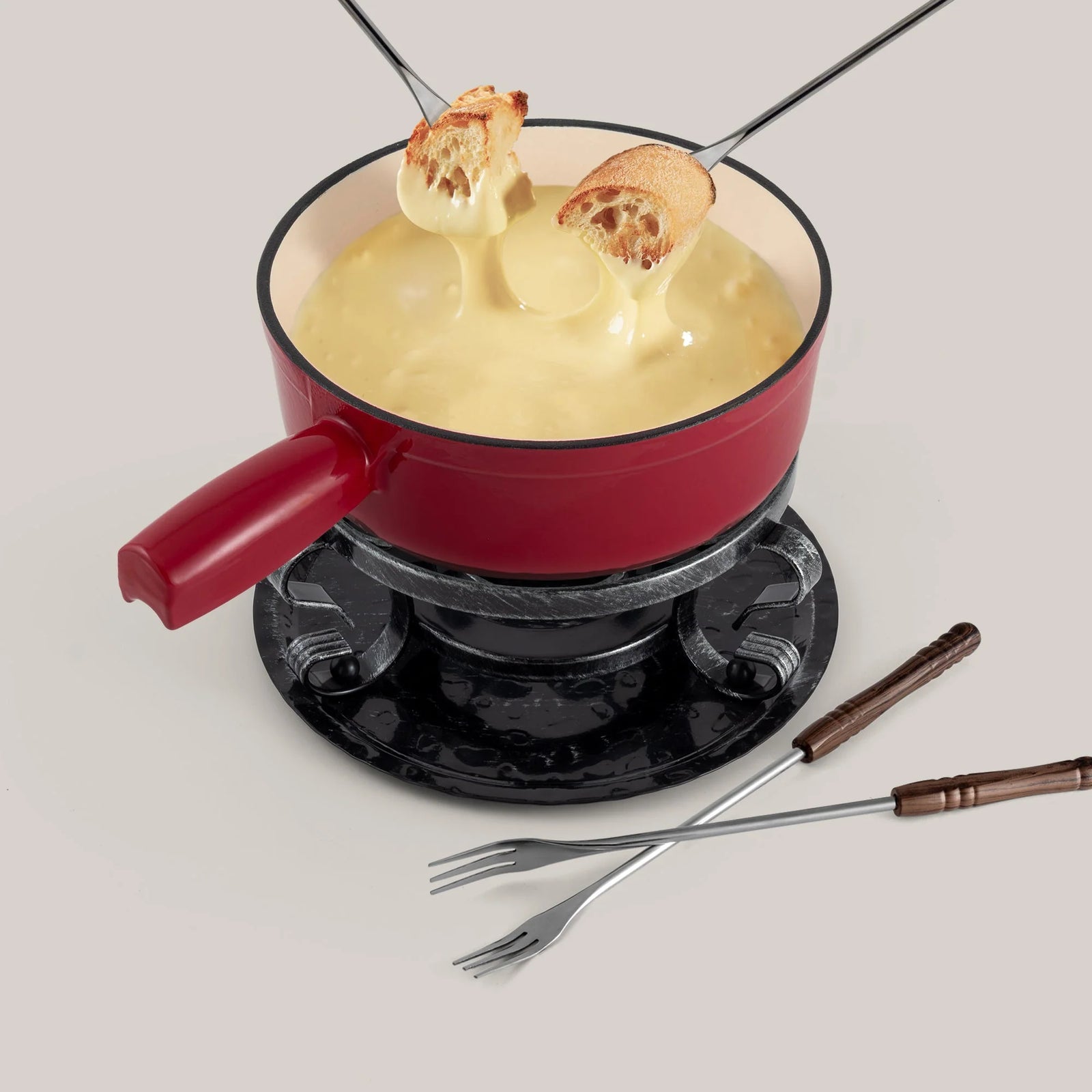 Swissmar Lugano Cast Iron Cheese Fondue Set – Cherry Red