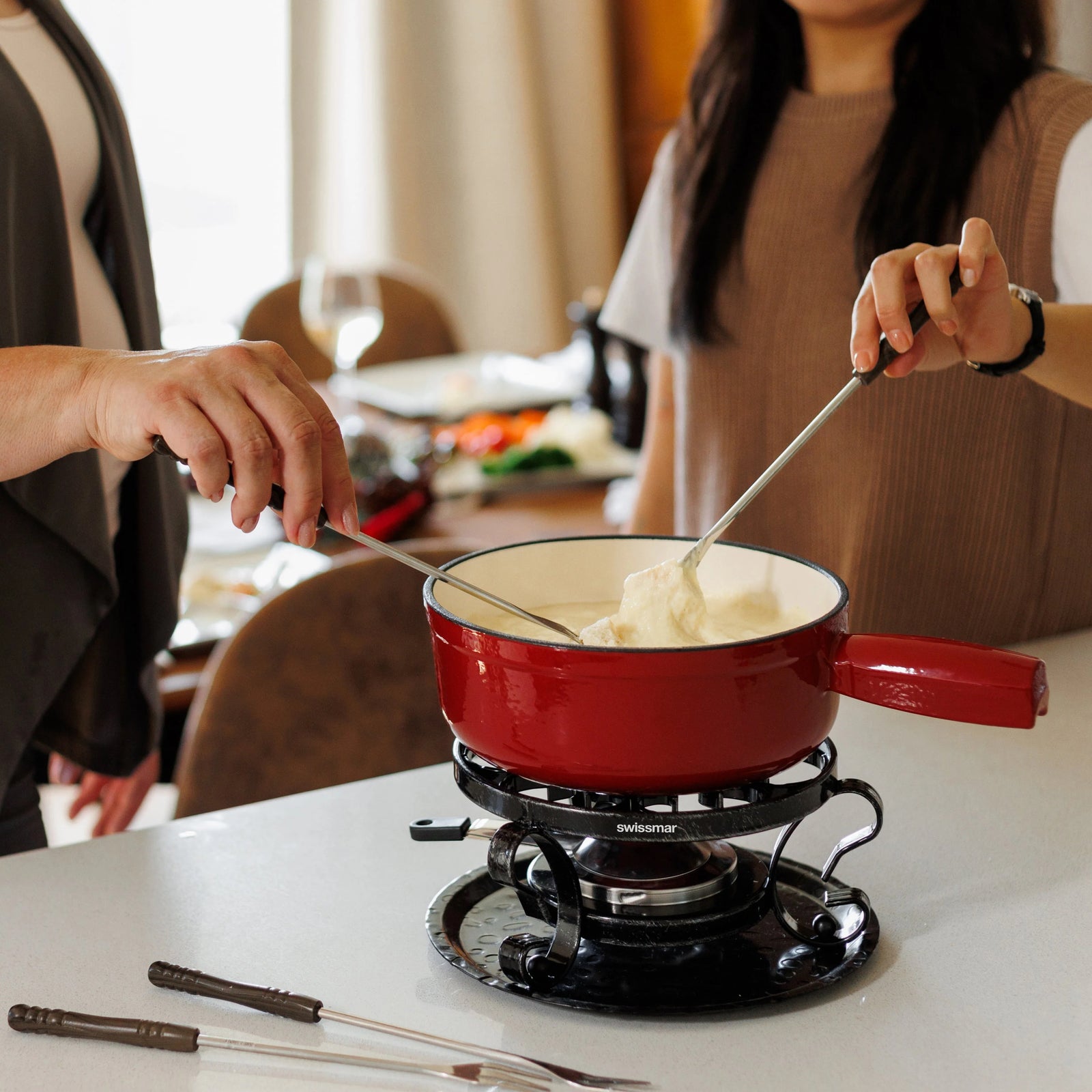 Swissmar Lugano Cast Iron Cheese Fondue Set – Cherry Red