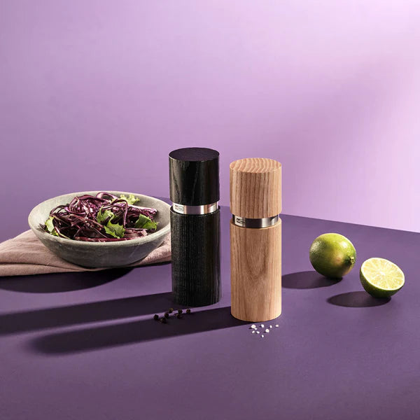AdHoc Textura Salt and Pepper Mill Set – Light / Dark Ash Wood – 5.1" / 13 cm