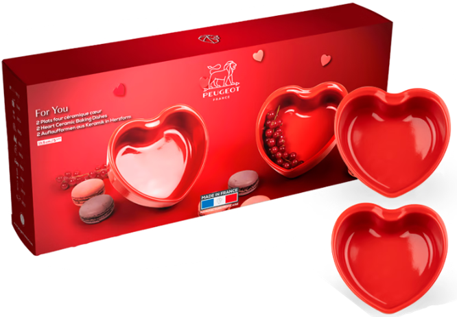 Peugeot Ceramic Heart Dishes Red – Set of 2 Pans