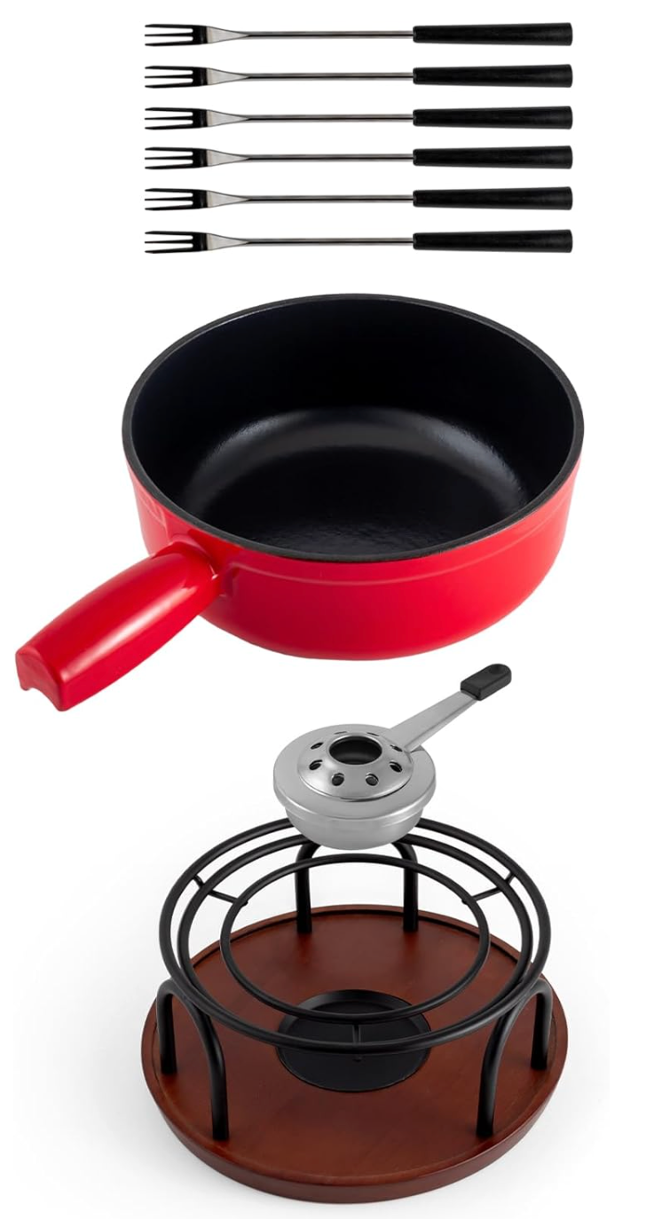 Swissmar Ticino Cast Iron Cheese Fondue Set – Red