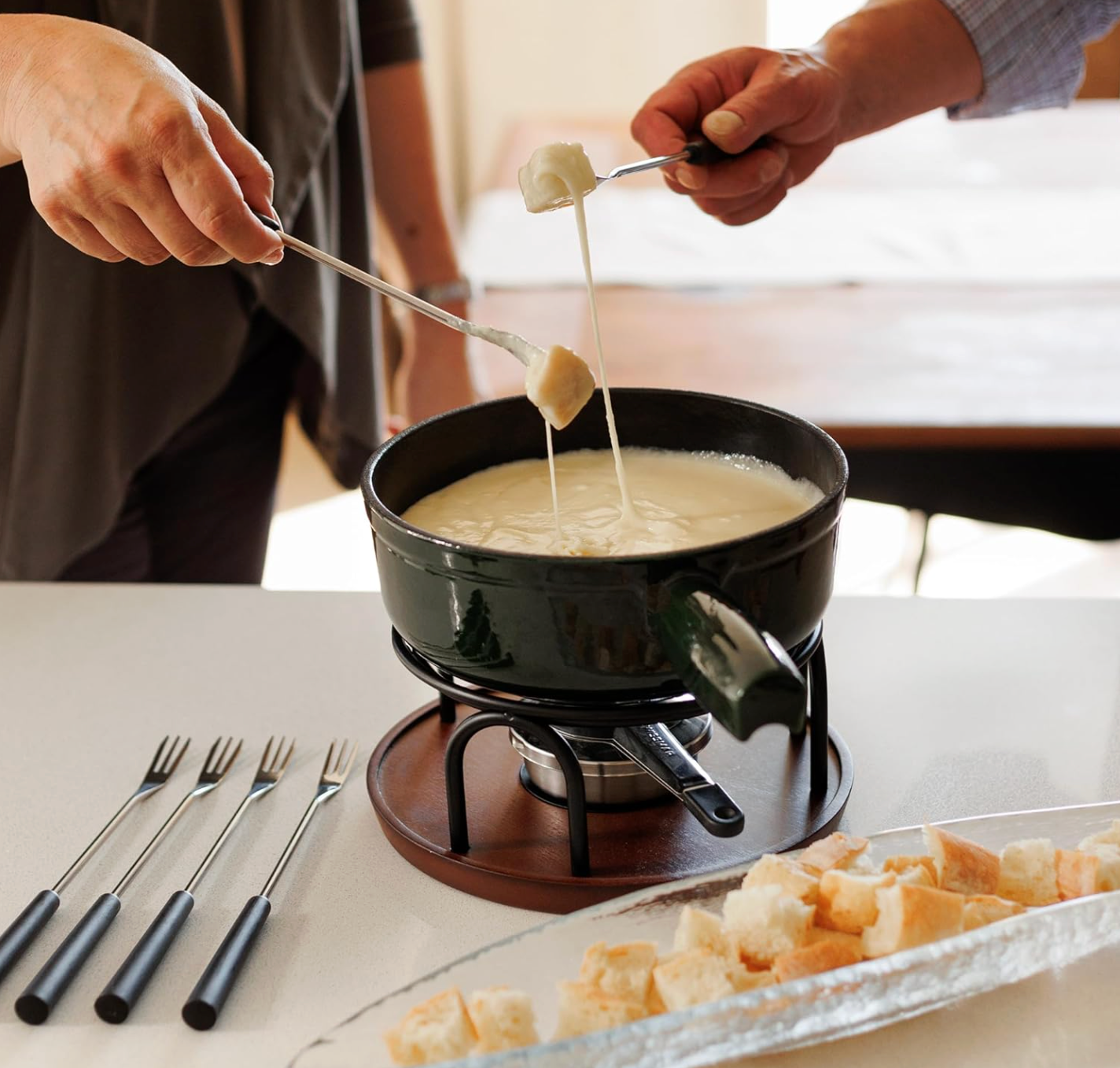 Swissmar Ticino Cast Iron Cheese Fondue Set – Green