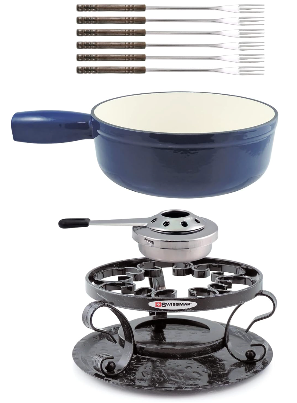 Swissmar Lugano Cast Iron Cheese Fondue Set – Deep Blue