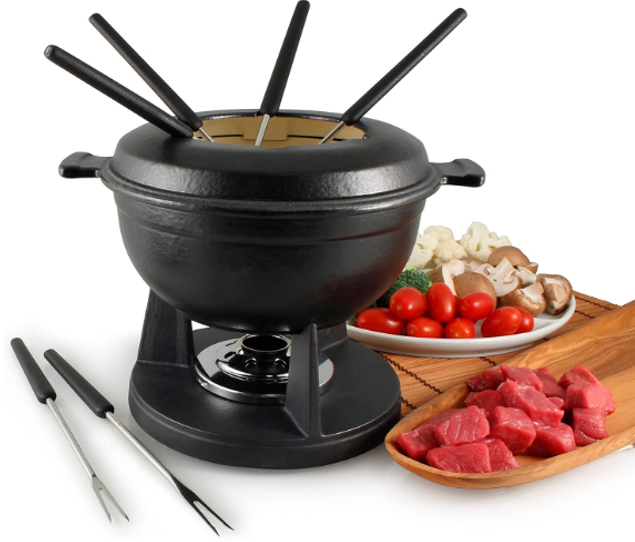 Swissmar Lucerne Cast Iron Meat & Cheese Fondue Set – Matte Black