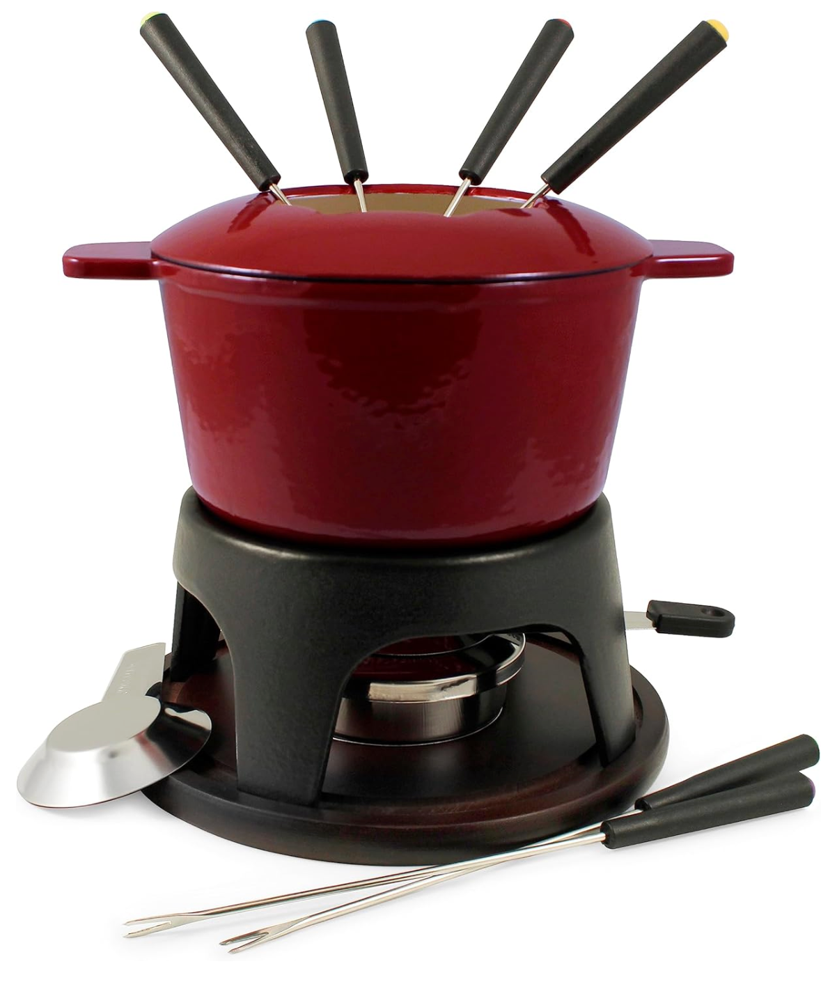 Swissmar Sierra Cast Iron Meat & Cheese Fondue Set – Cherry Red