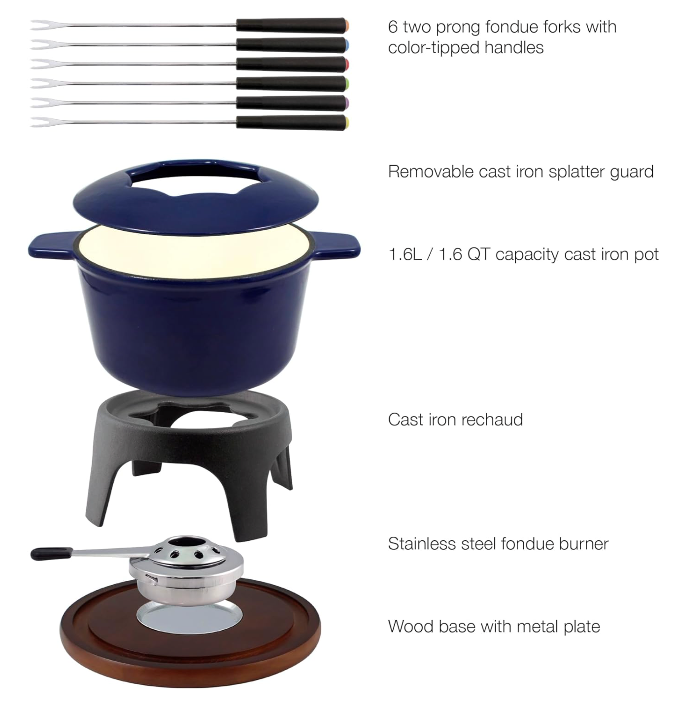 Swissmar Sierra Cast Iron Meat & Cheese Fondue Set – Deep Blue by Kitchen Niche