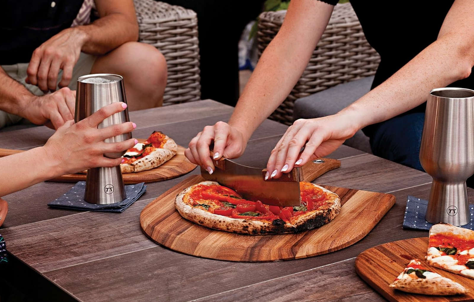 Outset Acacia Handle Pizza Rocker Cutter