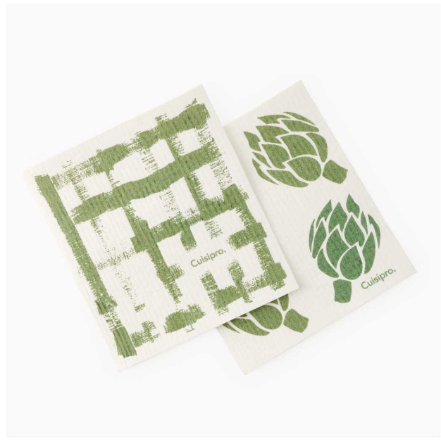 Cuisipro Reusable Eco Cleaning Cloth – 2pc Set 20 x 17 cm – Green Stripe & Artichoke Cuisipro by Kitchen Niche