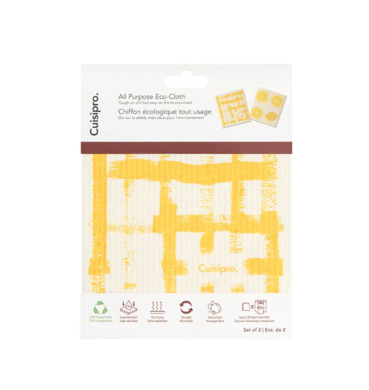 Cuisipro Reusable Eco Cleaning Cloth – 2pc Set 20 x 17 cm – Yellow Stripe & Lemon Cuisipro by Kitchen Niche
