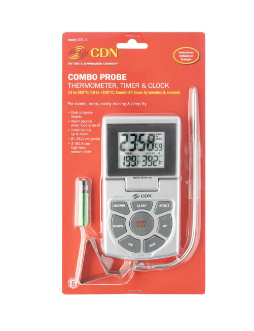 CDN Digital Probe Thermometer Timer Clock - Silver