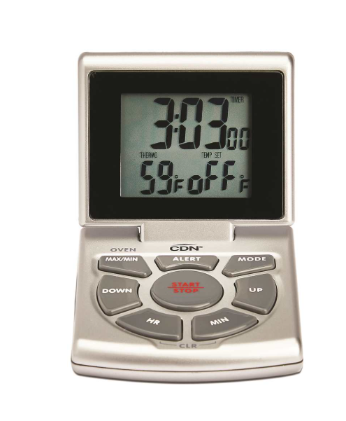 CDN Digital Probe Thermometer Timer Clock - Silver