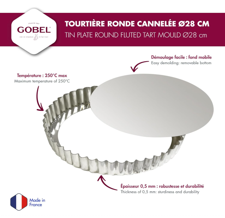 Gobel Fluted Round Quiche Mold – 11" x 1" / 28 x 2.5 cm