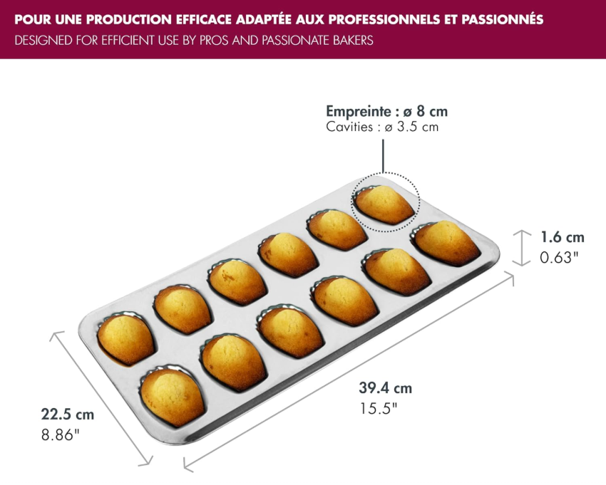 Gobel Madeleine Sheet Stamped for 12 Large – 15.5" x 8.6" / 39.5 x 22.5 cm