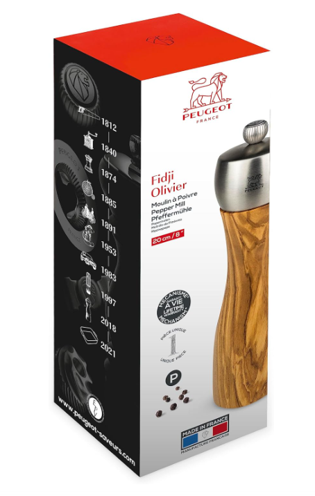 Peugeot Fidji Olive Wood 20cm Pepper Mill by Kitchen Niche