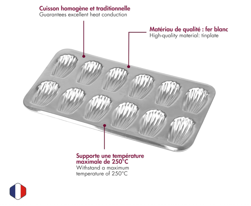 Gobel Madeleine Sheet Stamped for 12 Large – 15.5" x 8.6" / 39.5 x 22.5 cm