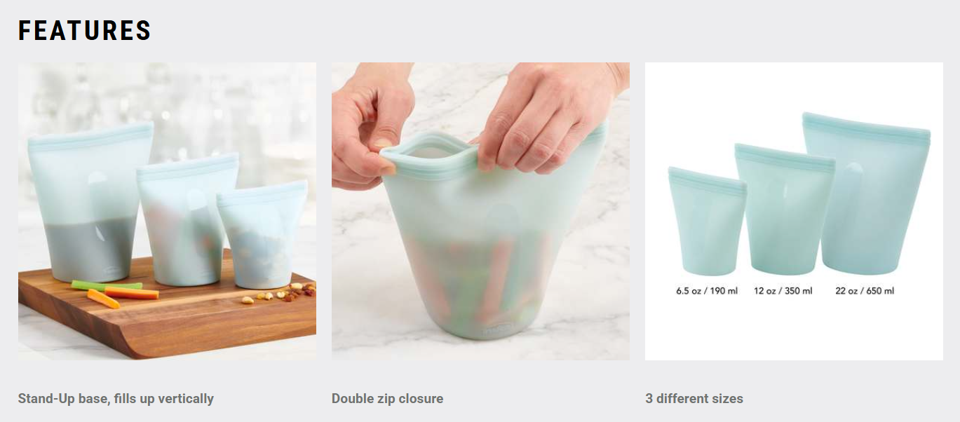 Trudeau Silicone Stand-Up Food Bags – Set of 3 – Eco Trudeau by Kitchen Niche