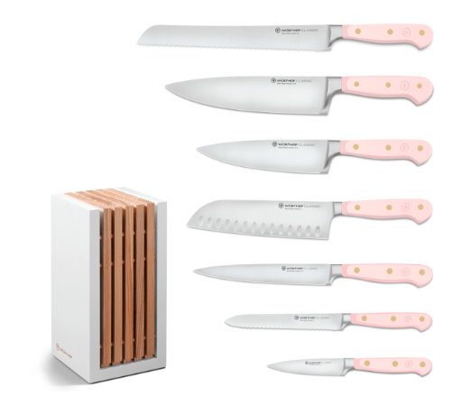Wüsthof Classic Pink Himalayan Salt Designer White Knife Block Set – 8-pcs. Wusthof by Kitchen Niche