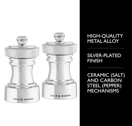Cole & Mason The Hoxton Salt & Pepper Mill Gift Set – Silver Plated – 4.2" / 10.5 cm by Kitchen Niche