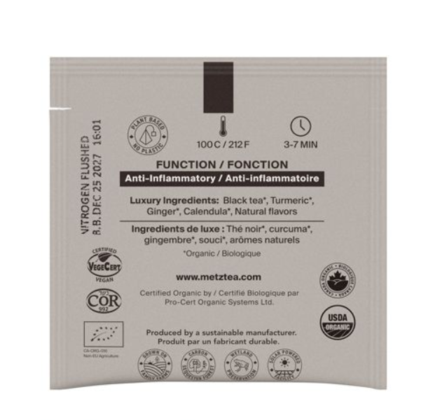 Metropolitan Tea Metz Organic Turmeric Ginger Peach Tea – Box of 25 Teabags