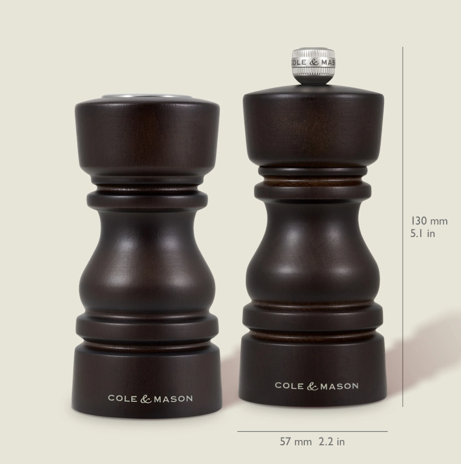 Cole & Mason London Salt Shaker and Pepper Mill Gift Set – Chocolate Wood – 5" / 13 cm