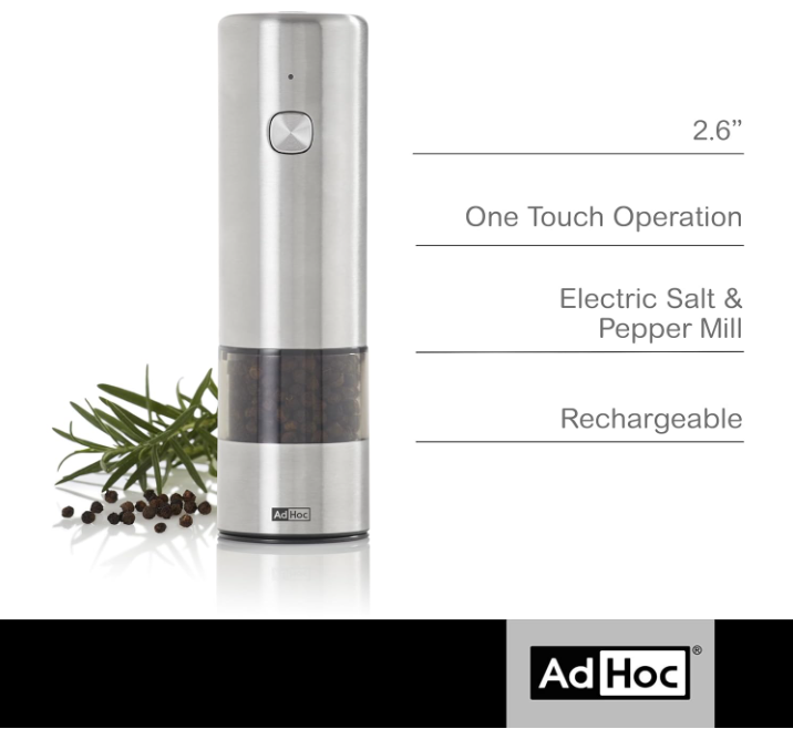AdHoc i.Mill Electric USB Salt and Pepper Mill – 6.7" / 17 cm