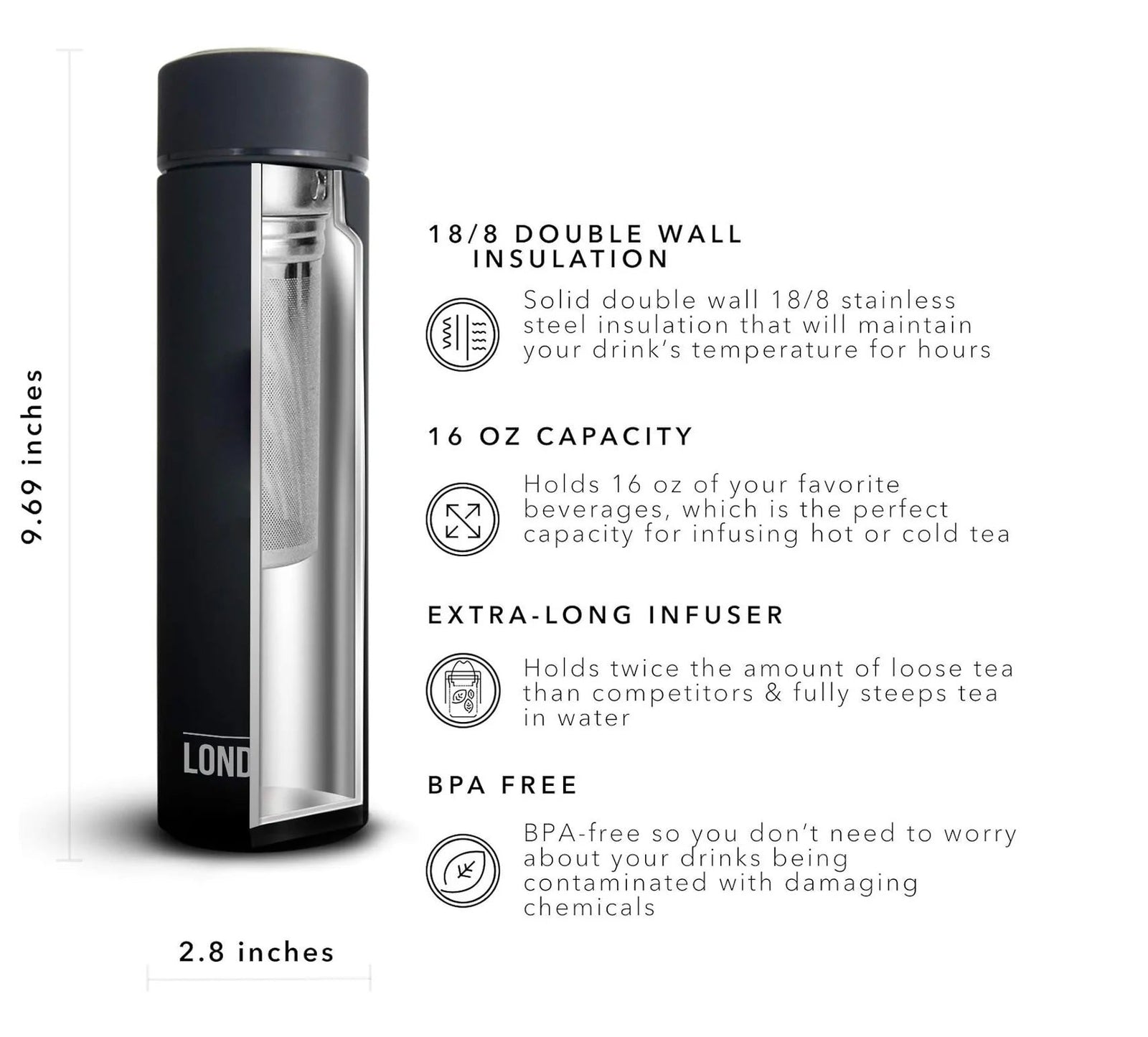 London Sip Tea Infuser Bottle 16 oz / 500 ml London Sip by Kitchen Niche